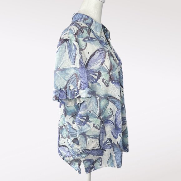 Vintage Alfred Dunner Short Sleeve Button Down Shirt Butterfly Print Size Large - Picture 6 of 9